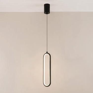 Imagem de Luminária pendente LED preta Lustre linear minimalista Lâmpada de teto com modo de 3 cores Luminária suspensa Luzes suspensas modernas para sala de estar, escritório, quarto (tamanho: 40 cm)