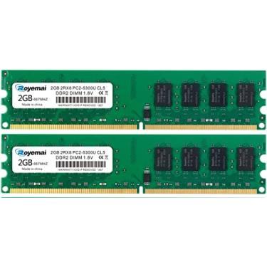 Imagem de 4G DDR2 667MHhz 2x2G PC2 5300 Udimm Desktop Memory Ram, DDR2-667U PC2-5300 2GB 1.8V CL5 240-pin 2Rx8 Non-ECC Unbuffered Desktop Computer RAM Modules