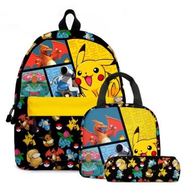 Imagem de Mochila School Pikachu Pokémon com lancheira e estojo para lápis