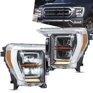 Imagem de VLAND Conjunto de faróis compatível com Ford F-150 2021 Raptor com lente de feixe duplo DRL, lâmpada frontal de LED para caminhonete, farol refletor âmbar, plug and play