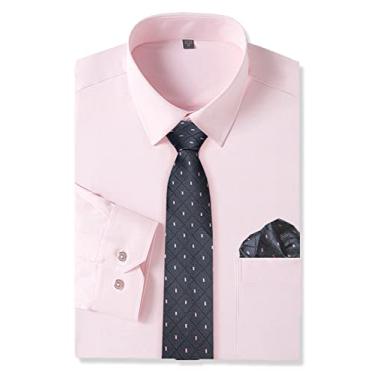 Imagem de Cromoncent Camisa social masculina de manga comprida e conjunto de gravata, Conjunto rosa claro - A, 4G