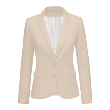 Imagem de LookbookStore Blazer feminino com lapela notched bolsos botão trabalho escritório blazer terno, Aveia com dois botões, XXG