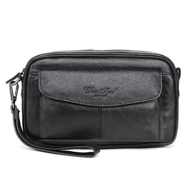 Imagem de Bolsa de mão de couro masculina com alça de pulso e bolsa de mão para negócios.., 031 - Preto