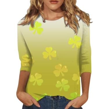 Imagem de Camisetas femininas do Dia de São Patrício Shamrock Lucky camisetas túnica verde gola redonda manga 3/4, Amarelo, M
