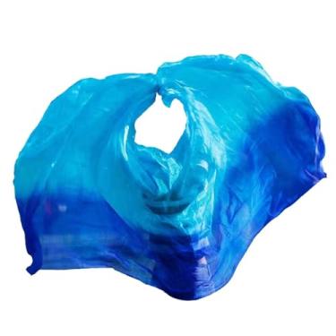 Imagem de TMZAQH Véus femininos de seda verdadeira dança do ventre véu de seda dança do ventre 3 metros lenços de mão cores chamas de fogo, Azul turquesa, 250*114cm