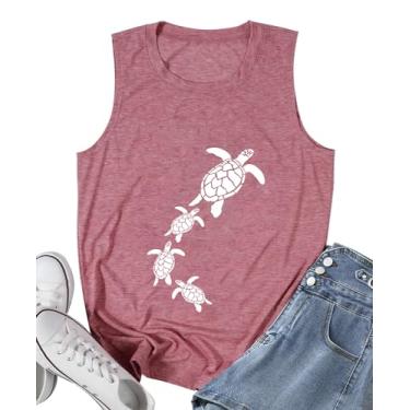 Imagem de Camiseta feminina com estampa de tartaruga marinha e estampa de animal divertida havaiana casual para férias, Regata rosa, GG
