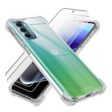 Imagem de KIOMY Capa transparente para Motorola Moto G Stylus 5G com 2 peças protetoras de tela de vidro temperado, painel rígido híbrido, antiamarelo, com moldura flexível de TPU (poliuretano termoplástico) à