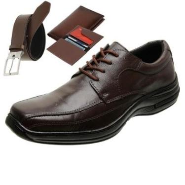 Imagem de Sapatos Social Ortopédico com Cadarço Ajustável Conforto Masculinos Com Cinto + Carteira-Masculino