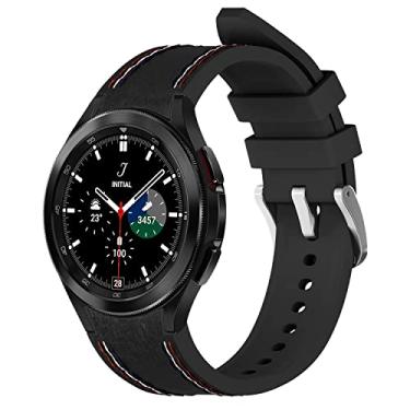 Imagem de LDFAS Pulseira de couro híbrido de silicone sem lacunas compatível com Samsung Galaxy Watch 7/6 Classic de 47 mm e 43 mm/5 Pro de 45 mm, preta