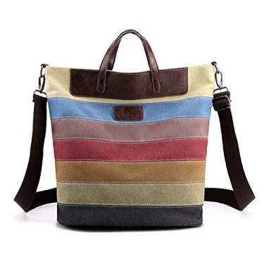 Imagem de CORIOS Bolsa de ombro feminina de lona listrada multicolorida, Multicor