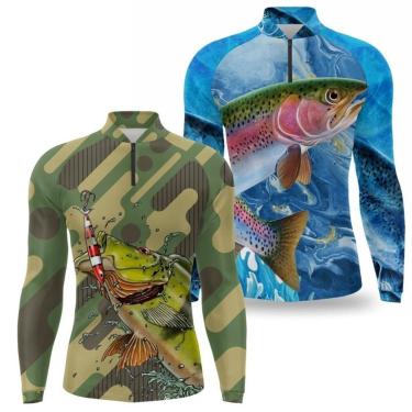 Imagem de Camiseta Pesca Masculina Manga Longa Térmica Estampada Kit 2-Masculino
