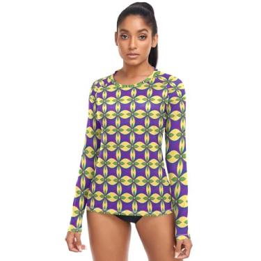 Imagem de Camiseta feminina Rash Guard, manga comprida, para praia, FPS 50+, leve, para caminhadas, praia, casual, Mardi Gras-5, G