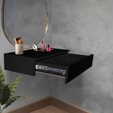 Imagem de Penteadeira Camarim Bancada Com Gaveta Suspensa De Parede Porta Joias E Maquiagem Mesa Escrivaninha Pequena Para Cabeceira Quarto Menina Cor Preto