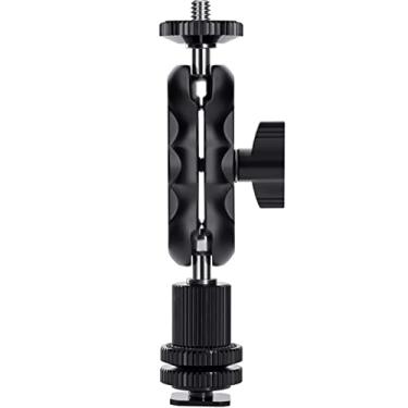Imagem de Lanxire Adaptador de cabeça esférica dupla multifuncional Cool Ballhead com parafuso de 1/4" e suporte de sapata fria para câmeras DSLR filmadoras, gaiola de câmera, monitor LCD, flash, luz LED, microfone, etc