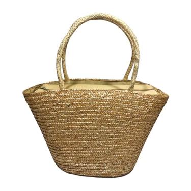 Imagem de Bolsa Feminina de Palha Bege Praia Viagem Moda Sacola Bag Rattan Vime Blogueira
