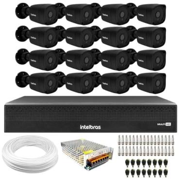 Imagem de Kit 16 Câmeras Tudo Forte TF 2020 B Black Full HD 1080p Bullet com Visão Noturna 20M Proteção IP66 + Dvr Intelbras MHDX 3116-C 16 Canais