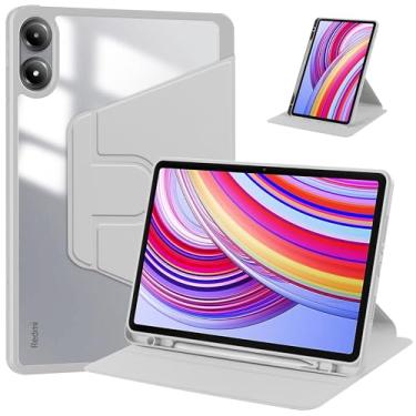 Imagem de elitegadget Capa para tablet Xiaomi Redmi Pad Pro/Xiaomi Poco Pad 2024 de 12,1 polegadas - Suporte protetor de rotação de 360 graus, capa traseira transparente (branco moke)