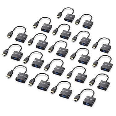 Imagem de Adaptador HDMI para VGA pacote com 20, conversor HDMI para VGA banhado a ouro (macho para fêmea), compatível com computador, laptop, PC, monitor, projetor, HDTV, Chromebook, Raspberry Pi, Roku, Xbox e