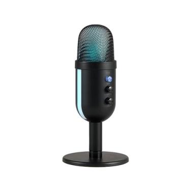 Imagem de Microfone USB, cancelamento de ruído rotativo de 360 graus RGB efeito de luz deslumbrante 3,5 mm conector de fone de ouvido, para PC jogos streaming podcasting