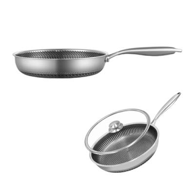 Imagem de Frigideira de aço inoxidável antiaderente favo de mel frigideira com tampa indução cerâmica fogão elétrico a gás, 26 cm com tampa