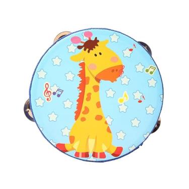 Imagem de Generic Tambor de madeira Tambor Brinquedo Educacional Crianças Aprendizagem Brinquedo Mão Tambor Tambor de Mão Sino para Jogos Cantando Adultos KTV, Girafa Azul, 15cm
