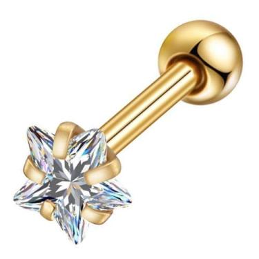Imagem de LOMISS PIERCING MINIBARBELL AÇO CIRÚRGICO PVD ZIRCÔNIA ESTRELA (DOURADO, 1,2X8X3)