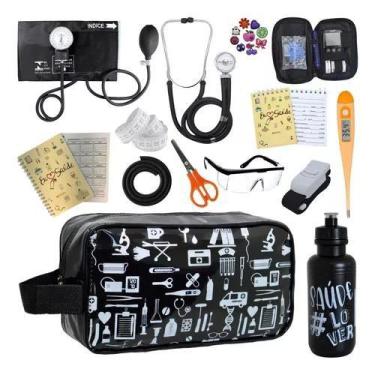 Imagem de Kit Enfermagem Aparelho Pressao Esteto Medidor Glicose  Estampada - PR