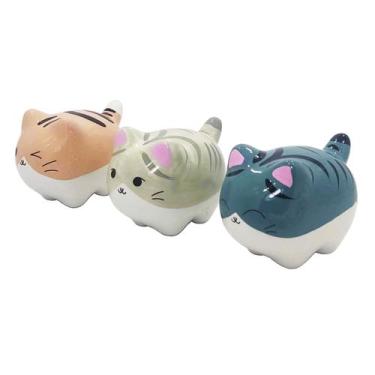 Imagem de Kit 3 gatinhos decorativos em porcelana Gato Sorte Boa Fortuna - Luhi 