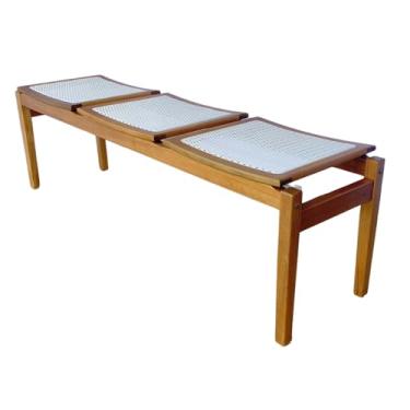 Imagem de Banco Lisboa 3 Lugares Madeira Maciça Tela Sintética Hall Entrada Recepção Sala Estar