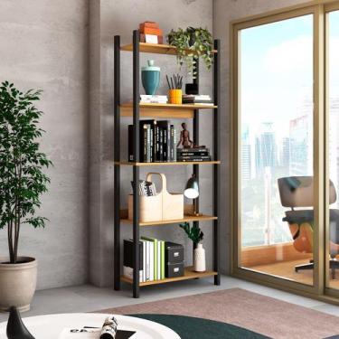 Imagem de Estante para Livros Nobre 5 Prateleiras Estilo Industrial Freijó/Black
