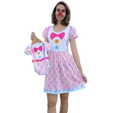 Imagem de Vestido e Body de Bebê Tal Mãe Tal Filha Estampa Palhacinha - Calupa, 