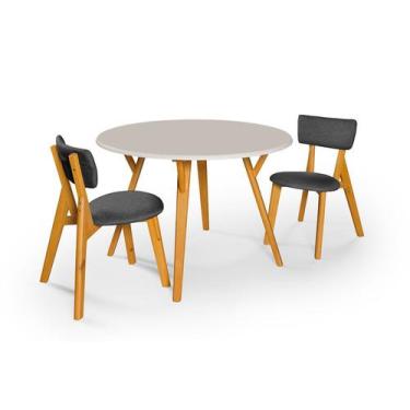 Imagem de Conjunto Sala de Jantar 2 Cadeira Mesa Redonda 90cm - Essencial Estofa