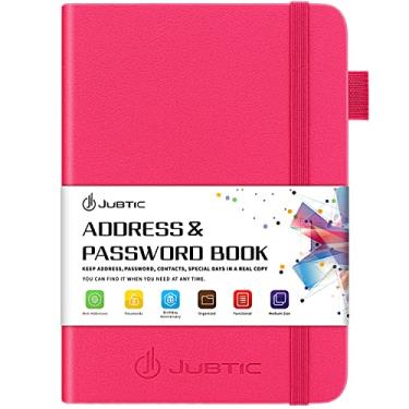 Imagem de JUBTIC Agenda de endereços com abas alfabéticas – pequena senha e agenda de contatos do organizador de telefone para manter endereço, senha e data importante juntos em um só lugar - rosa choque