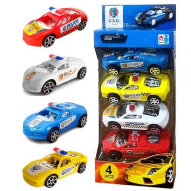 Imagem de Kit de Carrinhos de Fricção Cartela com 8 Carros de Polícia Coloridos 