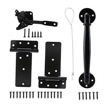 Imagem de HOME MASTER HARDWARE Conjunto de ferragens para portão de madeira – Dobradiça T resistente de 15 cm e trava de portão autotravante e puxador de porta de tubo industrial 25 cm com parafusos para portão