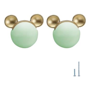 Imagem de Evionlin 2 peças de puxadores de armário de cerâmica fofos de rato verde puxadores de cozinha puxadores de gaveta para guarda-roupa de cozinha quarto infantil