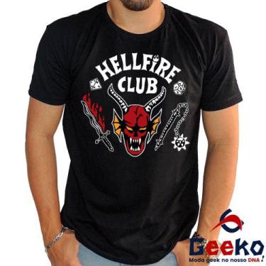 Imagem de Camiseta Hellfire Club 100% Algodão Stranger Things Geeko, Preto gola 