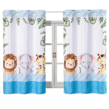 Imagem de Cortina Safari Luxo Para Quarto do Seu Bebê Lindo - Gabi Flor, Azul