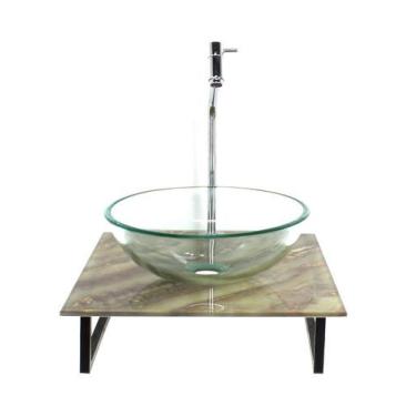 Imagem de Kit cuba de vidro redonda 10mm incolor com tampo de vidro 40cm x 40cm 