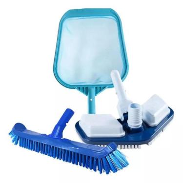 Imagem de Kit Limpeza Piscina Aspirador Peneira Escova Curva Aspiração - netpool