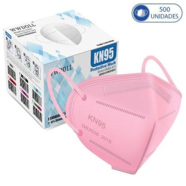 Imagem de 500 Máscaras KN95 Rosa Descartáveis WWDoll Cinco Camadas 95% de Eficiê