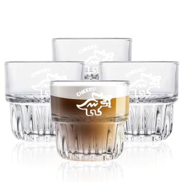 Imagem de Yenergy Conjunto de 4 copos de uísque de cristal com design de dinossauro - Copo de presente de lembrança de casamento de boca larga para homens e mulheres (estampa de dinossauro, 250 g)
