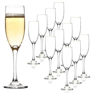 Imagem de Conjunto de 12 taças de champanhe clássicas, taças de champanhe de vidro de 170 g, taças de champanhe com haste, taça de vinho brilhante para festa, casamento e casa - transparente