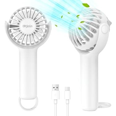 Imagem de Ohjoin Mini ventilador portátil 2 em 1 com suporte para chaveiro, ventilador de refrigeração pessoal poderoso, pequeno ventilador de mesa operado por bateria, ventilador de mão silencioso,