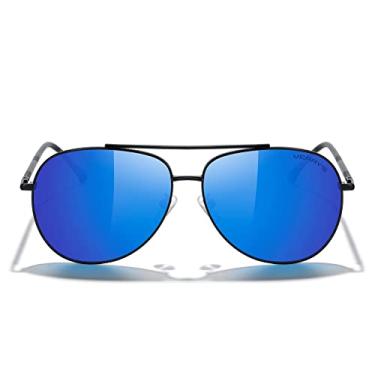 Imagem de MERRY'S Óculos de sol aviador para mulheres e homens, lentes espelhadas polarizadas com estojo - Óculos de sol polarizados para dirigir 60 mm, Armação preta/lente espelhada azul, Lens width: 60