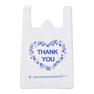 Imagem de LazyMe Camiseta Thank You, sacolas plásticas, sacolas de supermercado, branca, resistente, tamanho de supermercado, 30,5 x 50,8 cm (100 peças)