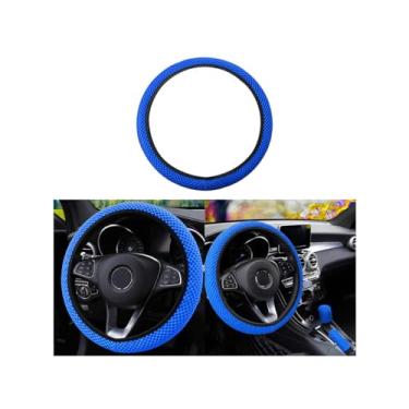 Imagem de Capa de volante elástica elástica, capa de volante automotiva universal de 38 cm, seda de gelo respirável de microfibra, antiderrapante, inodoro, fácil de transportar, quente no inverno e fresco no verão (azul)