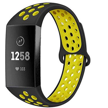 Imagem de BATINY Bands Compatível com Fitbit Charge 4 / Charge 3 / Charge 3 SE Bands Masculino Feminino G-Grande Silicone Respirável Macio Alças de Substituição Camada Dupla Híbrida Extra-Grande Pulseira Esportiva, Black/Yellow, Small(6.8"- 8.7")