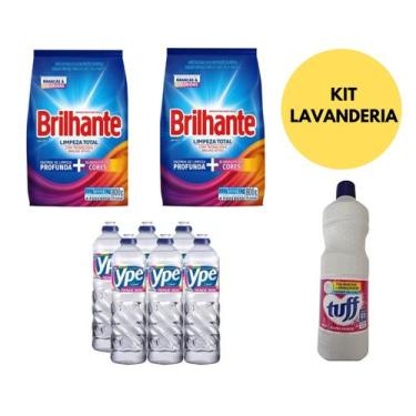 Imagem de 2 Sabão em Pó Brilhante + 6 Detergente Ypê 500ml + 1 Alvejante sem Clo
