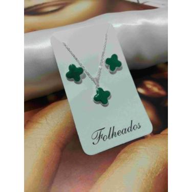 Imagem de Colar e Brinco Trevo Virginia Folheado a Ouro 18K - AGPRESENT, Prata v